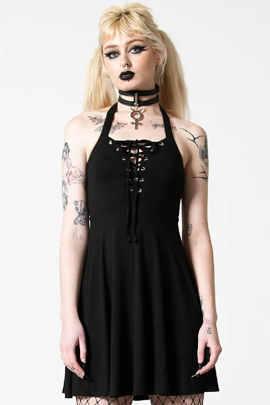 Mini dress with sweetheart neckline-Gothica Halter Dress