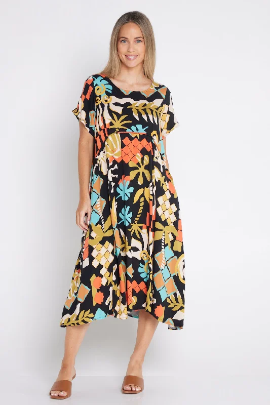 Off-white midi dress-Bettani Dress - Black/Beach Floral