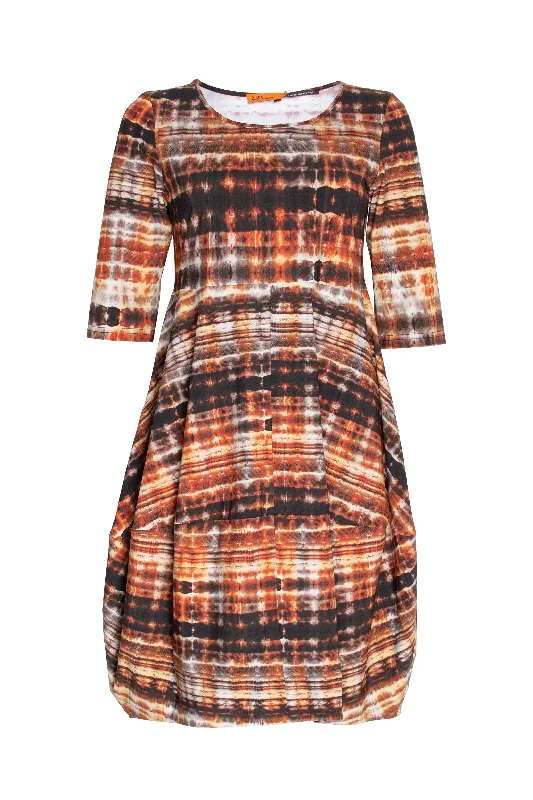 Edgy mini dress with studs-Short Sleeve Panel Hem Dress - Rust Print Jersey 8640