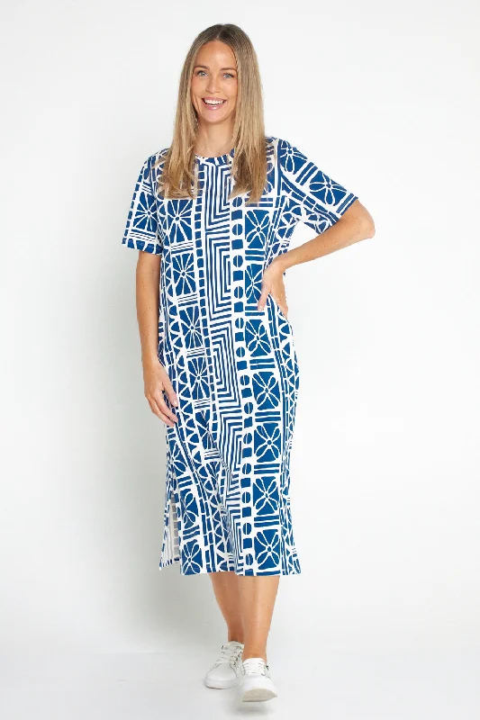 Party-ready midi dress-Casablanca Cotton Tee Dress - China Blue Print