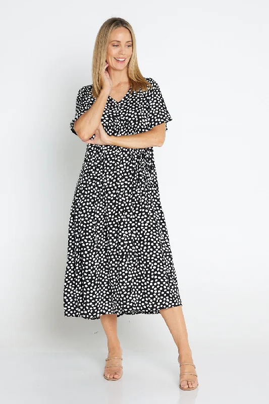 Ruffled hem midi dress-Hollis Dress - Black Spot