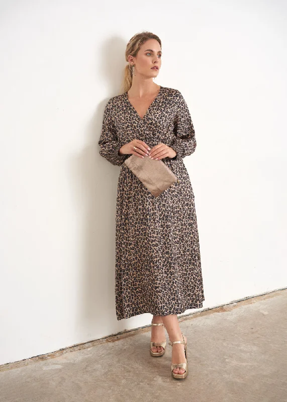 Casual midi dress with hoodie-ROCOCO LEOPARD SATIN DRESS