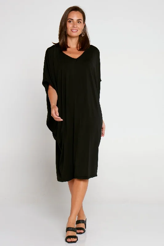 Sophisticated velvet mini dress-Short Cocoon Dress - Black