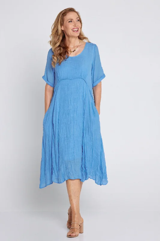 Mesh insert midi dress-Waterhouse Dress - Denim Blue