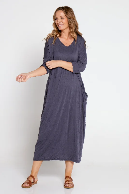 Wrap midi dress with tie-Elvira Dress - Charcoal