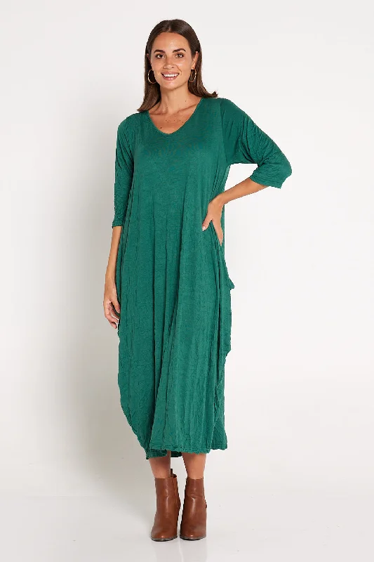 Tie-waist midi dress-Sleeved Zoe Dress - Forest