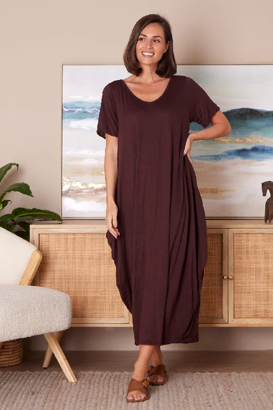 Elegant evening midi dress-Zoe Dress - Chocolate