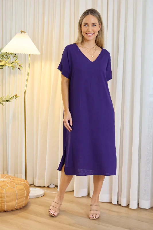 Glitter midi dress-Esiteri Linen Dress - Purple