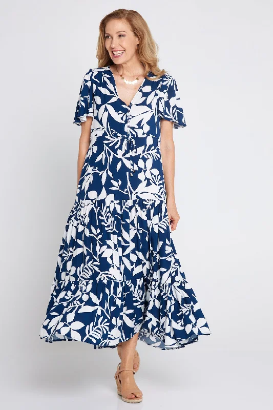 Retro inspired midi dress-Soraya Dress - Navy Botanical