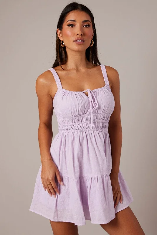 Cute mini dress with bow detail-Purple Fit And Flare Dress Sleeveless