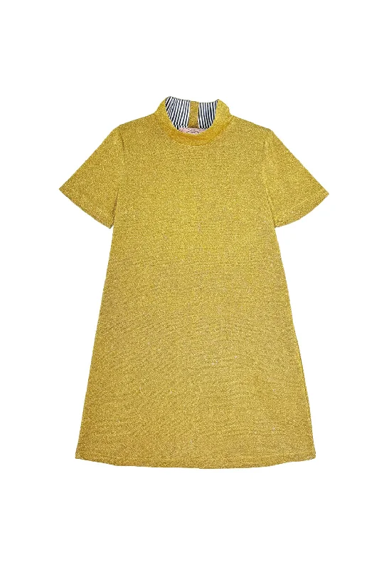 Mini dress with bardot sleeves-Short Sleeve Mod Dress - Gold Sparkle