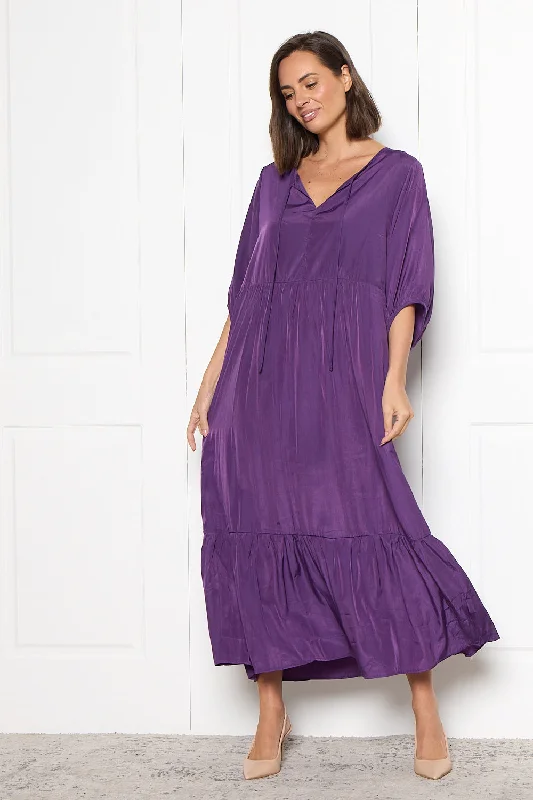 Pleated bodice midi dress-Kinsley Cotton Blend Dress - Purple