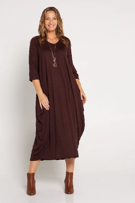 Animal print midi dress-Sleeved Zoe Dress  - Chocolate