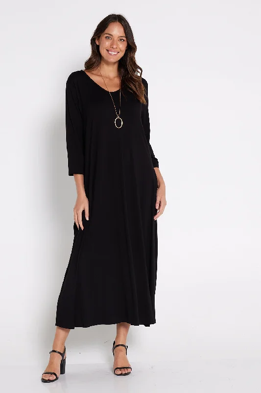 Bohemian midi dress-Raja Bamboo Dress - Black