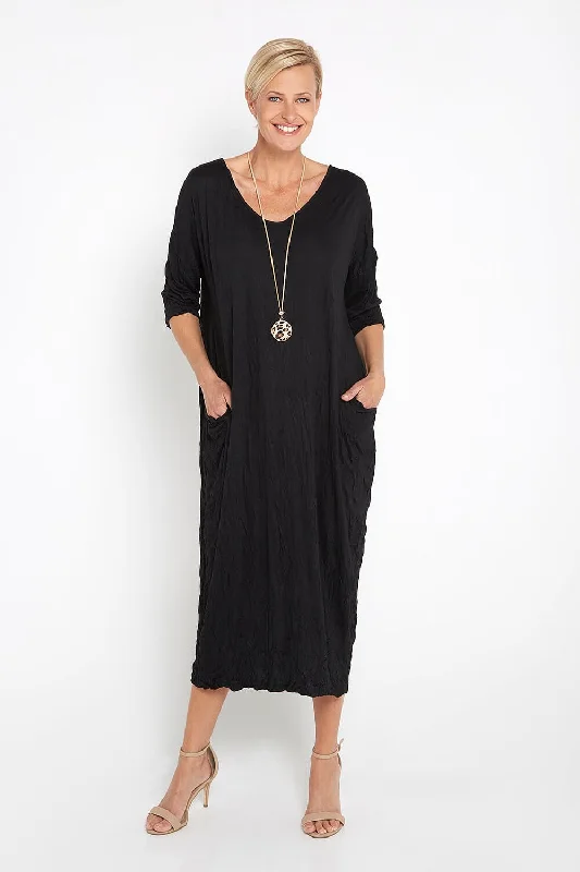 Effortless casual midi dress-Elvira Dress - Black