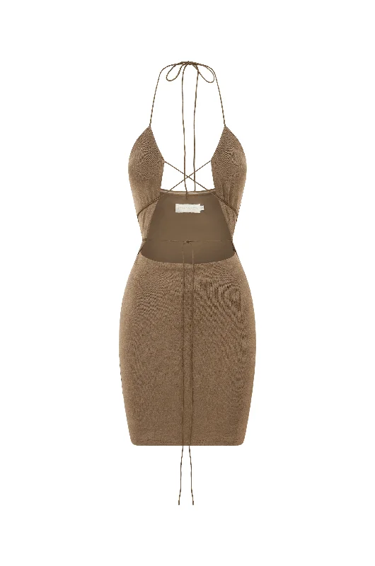 Mini dress with balloon sleeves-Short Florence Dress Taupe