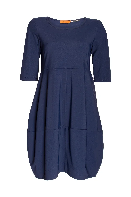 Ethereal bohemian mini dress-Short Sleeve Panel Hem Dress - Indigo Jersey 8642