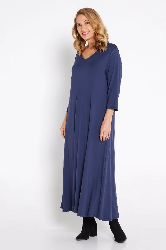 Tiered layer midi dress-Raja Bamboo Dress - Navy