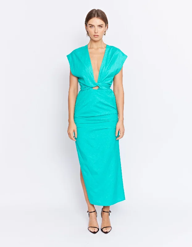 Cold shoulder midi dress-CLIFTON DRESS | EMERALD