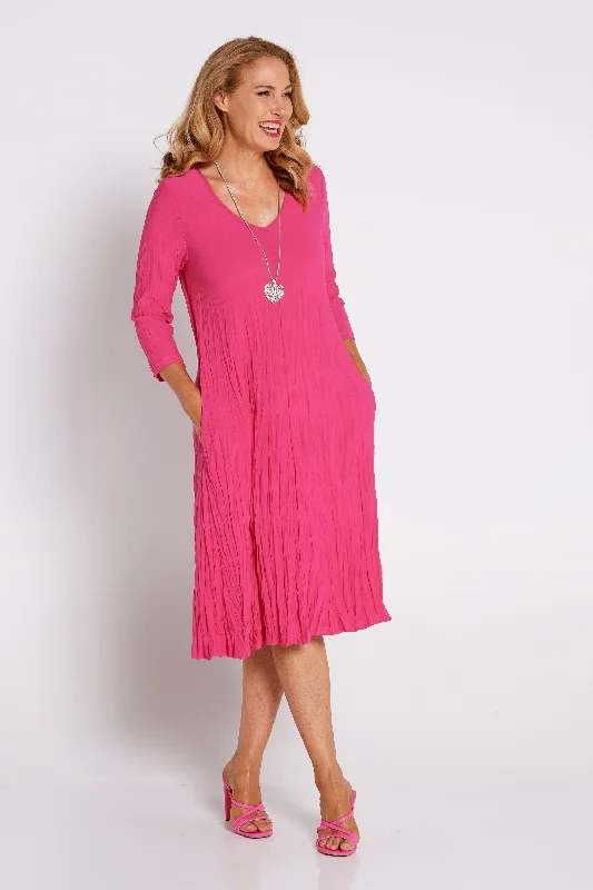 Trendy midi dress-Sleeved Stella Dress - Fuchsia