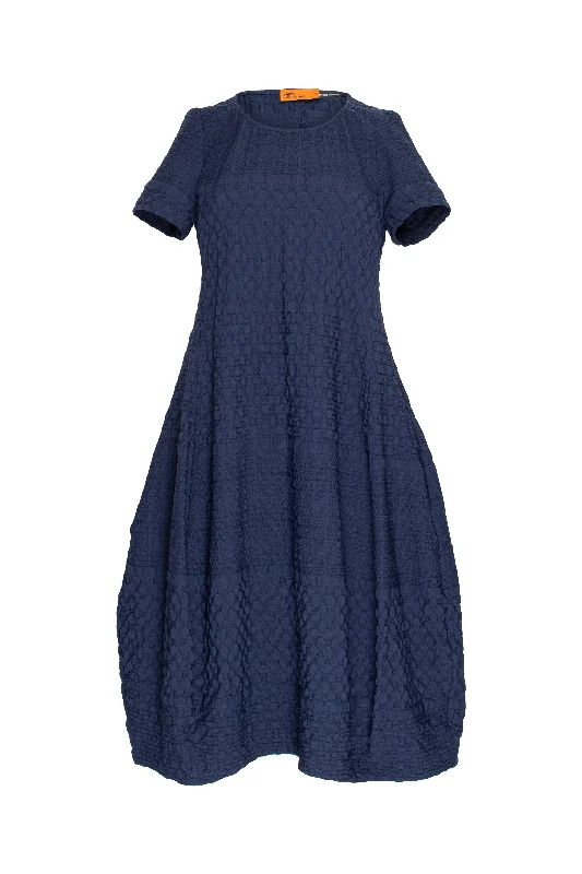 Festive glitter mini dress-Short Sleeve Bell Panel Dress - Indigo Jacquard 9757