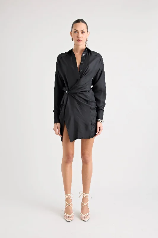 Easy-breezy mini dress-RAF SILK TWIST DRESS | BLACK