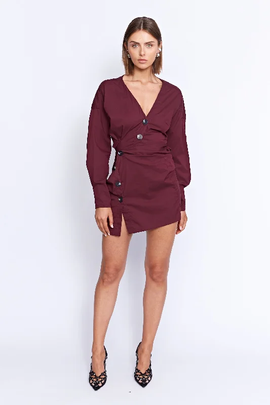 Fashionable mini dress with collar-LAUTREC TWIST DRESS | WINE