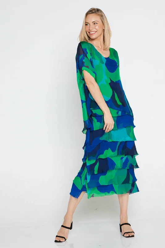 Versatile midi dress-Margo Silk Dress - Jade Cobalt