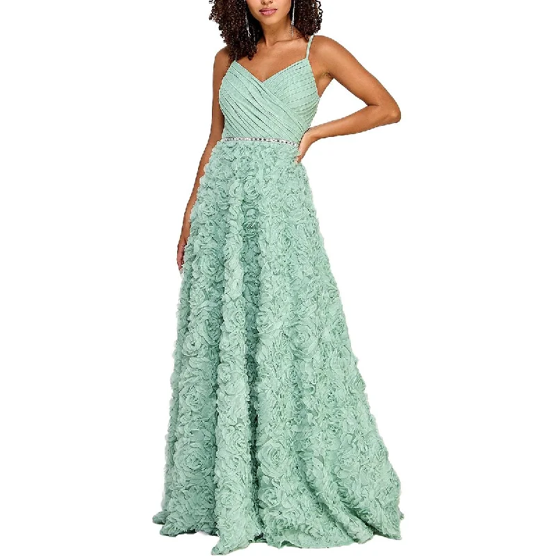 Maxi dress with spaghetti straps-Juniors Womens Rosette Maxi Evening Dress