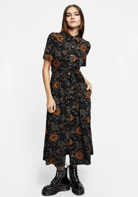 Neon color midi dress-Mortify Floral Print Midi Shirt Dress