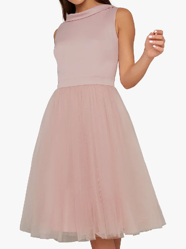 Romantic lace midi dress-Midi Tulle Skater Dress Pink