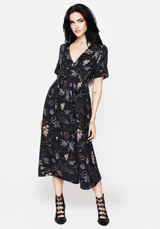 Minimalist midi dress-Maudeline Victoriana Print Eco-Viscose Midi Wrap Dress