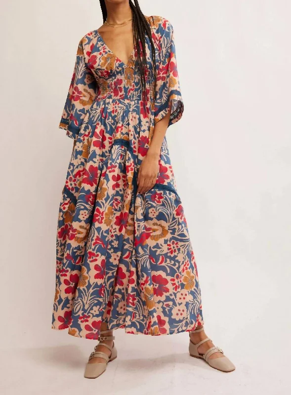 Maxi dress with tulip hem-Printed Dixie Maxi Dress In Vintage Indigo Combo