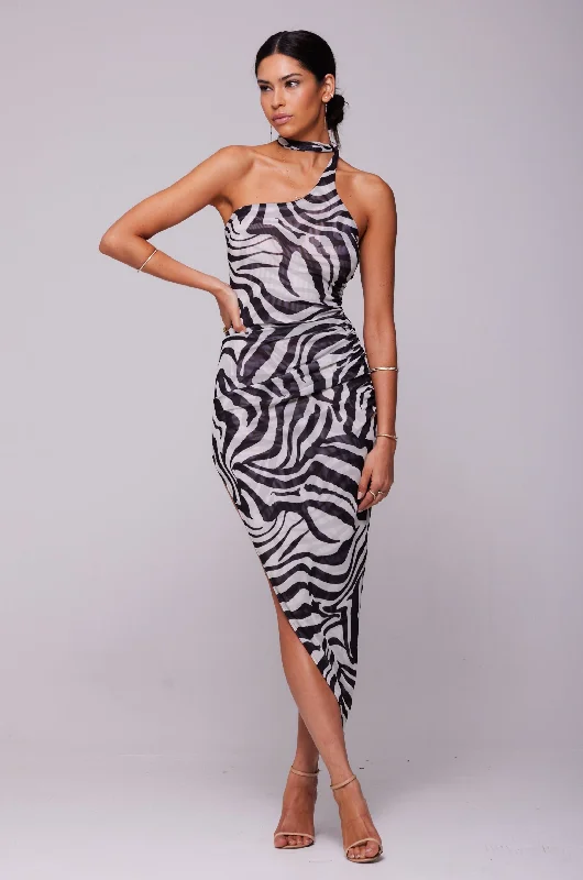 Puffy sleeve midi dress-NICOLE MESH MIDI IN TIGRIS - SAMPLE SALE