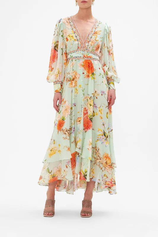 Retro print maxi dress-LONG BUTTON FRONT DRESS TALK THE WALK