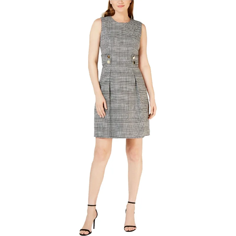 Mini dress with tie waist-Anne Klein Womens Check Plaid Fit & Flare Dress, White, 6