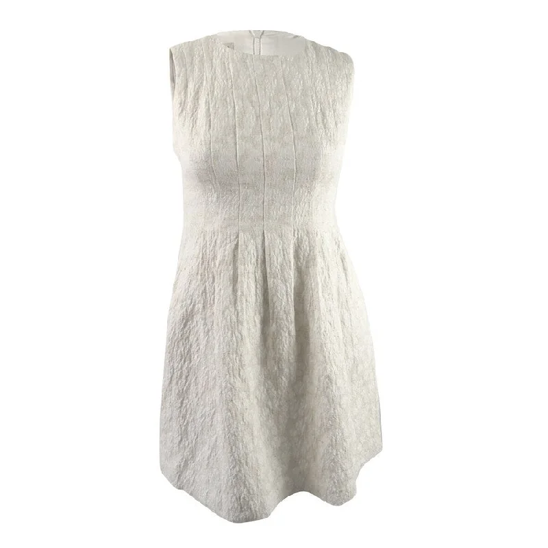 Soft jersey mini dress-Anne Klein Women's Textured Fit & Flare Dress (12, Beach/White Combo)