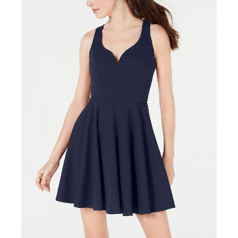 Mini dress with deep v-neck-B Darlin Women's Juniors' V-Neck Fit & Flare Dress Blue Size 9/10