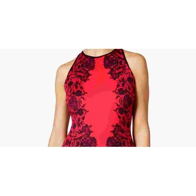 Chic evening cocktail dress-B Darlin Women's Zippered Printed Sleeveless Halter Short Body Con Party Dress Wine Size 1/2