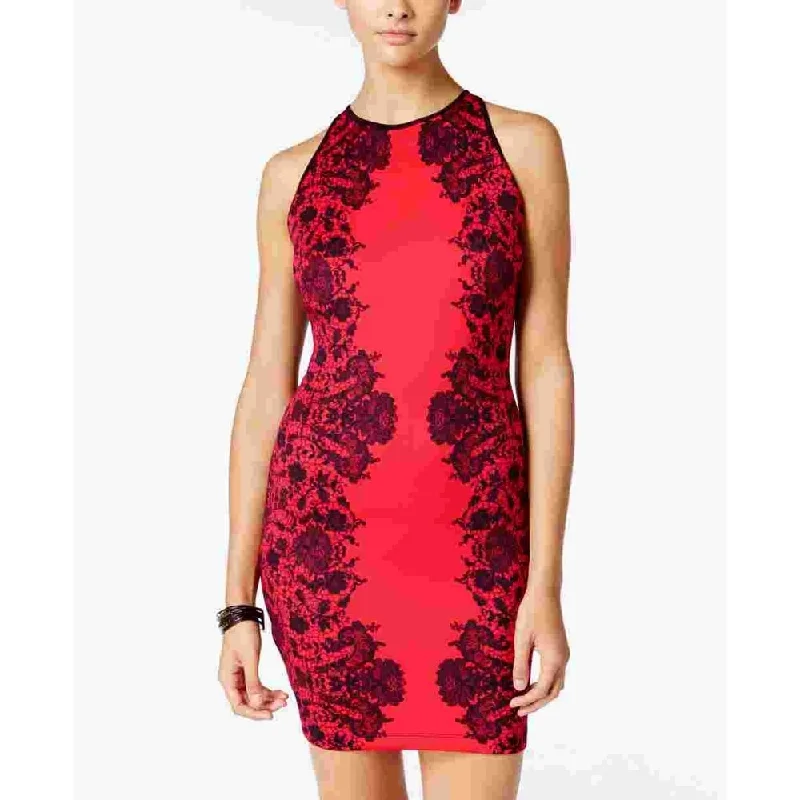 Cocktail dress with beading-B Darlin Women's Zippered Printed Sleeveless Halter Short Body Con Party Dress Wine Size 7/8 - 7