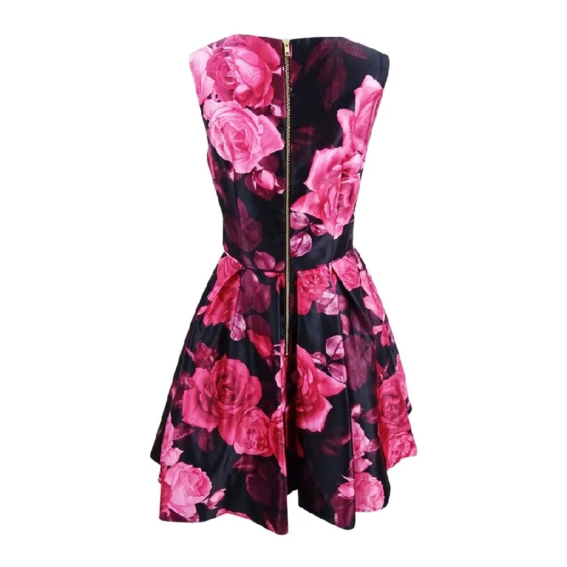 Halter neck cocktail dress design-Betsy & Adam Women's Rose-Print Fit & Flare Party Dress