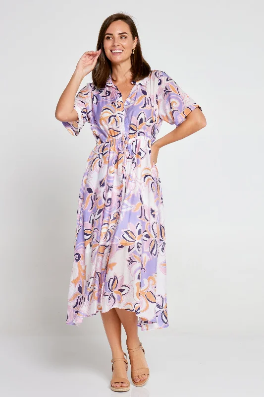 Smocked midi dress-Cassara Cotton Dress - Sunset Symphony