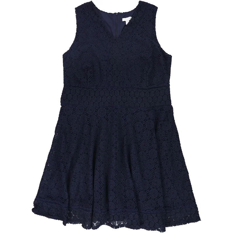 Mini dress with high-low hem-Charter Club Womens Sleeveless Knit Lace Fit & Flare Dress, Blue, 2X