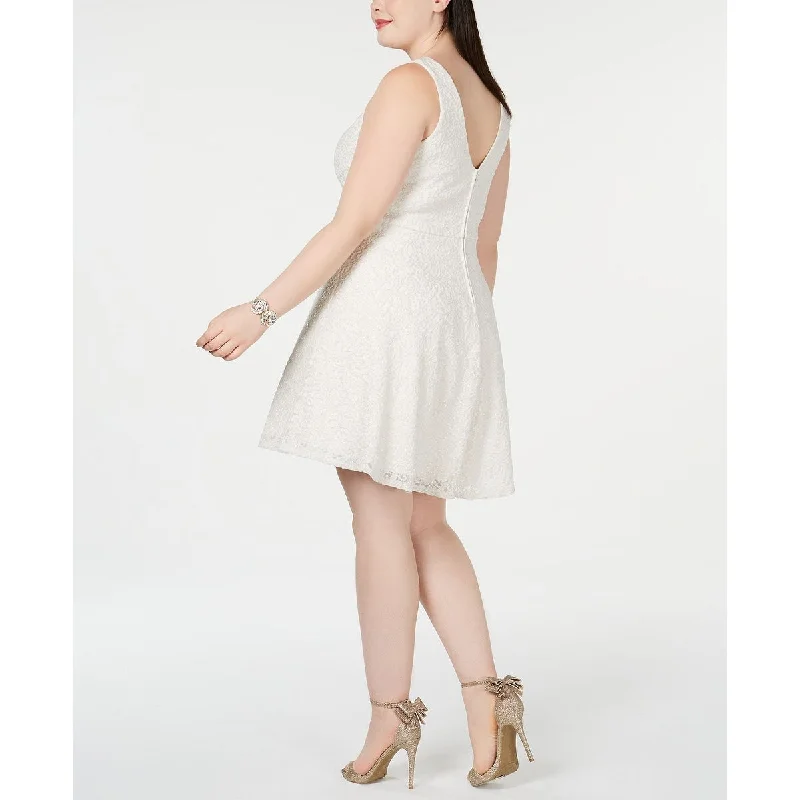 High-low cocktail dress-City Studio Women's Plus Glitter Lace Party Dress White Size 14W