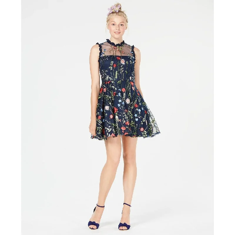 Glamorous satin mini dress-City Studios Juniors' Floral-Embroidered Fit & Flare Dress Navy Size 7