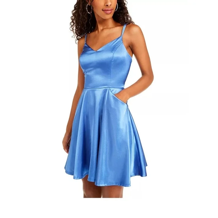 Bold color cocktail dress-City Studios Junior's Lace Back Fit & Flare Party Dress Blue Size 15