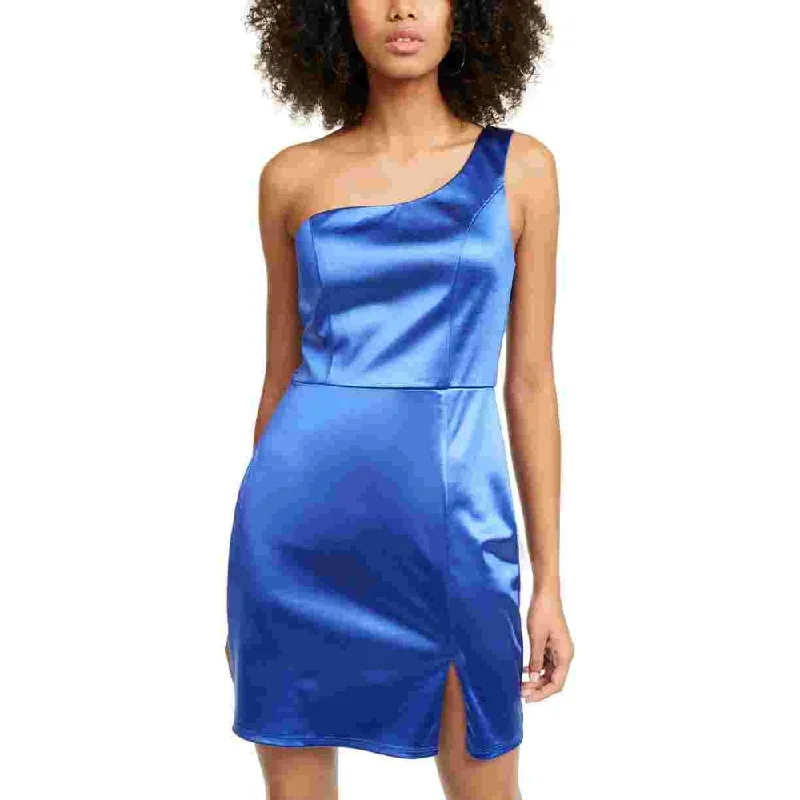 Modern cocktail dress-Crystal Doll Juniors' Satin One Shoulder Party Dress Blue Size 1