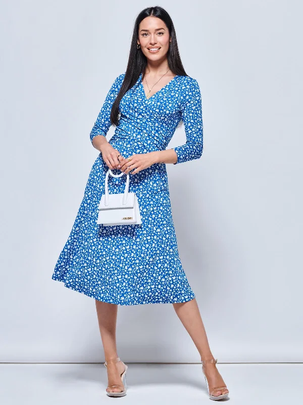 Sweetheart mini dress for date-Gretta Jersey Fit & Flare Dress, Blue Floral