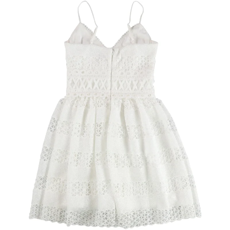 Edgy mini dress with studs-GUESS Womens Eyelet Fit & Flare Dress, Off-White, 2