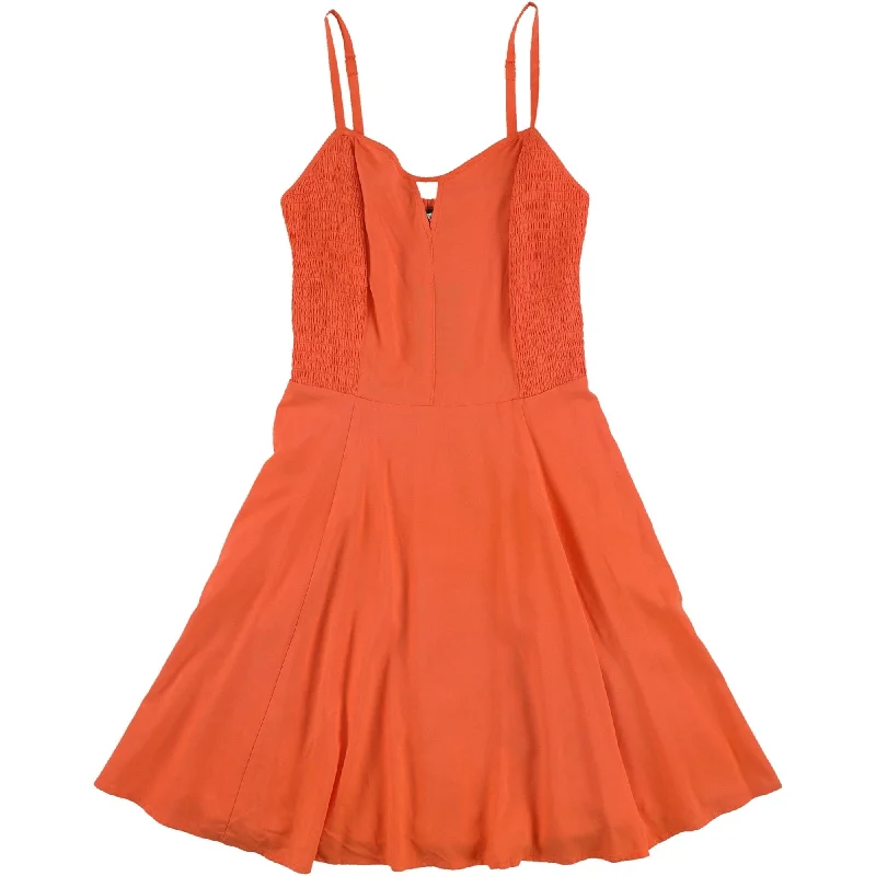 One-shoulder mini dress-GUESS Womens Smocked Fit & Flare Dress, Orange, Small